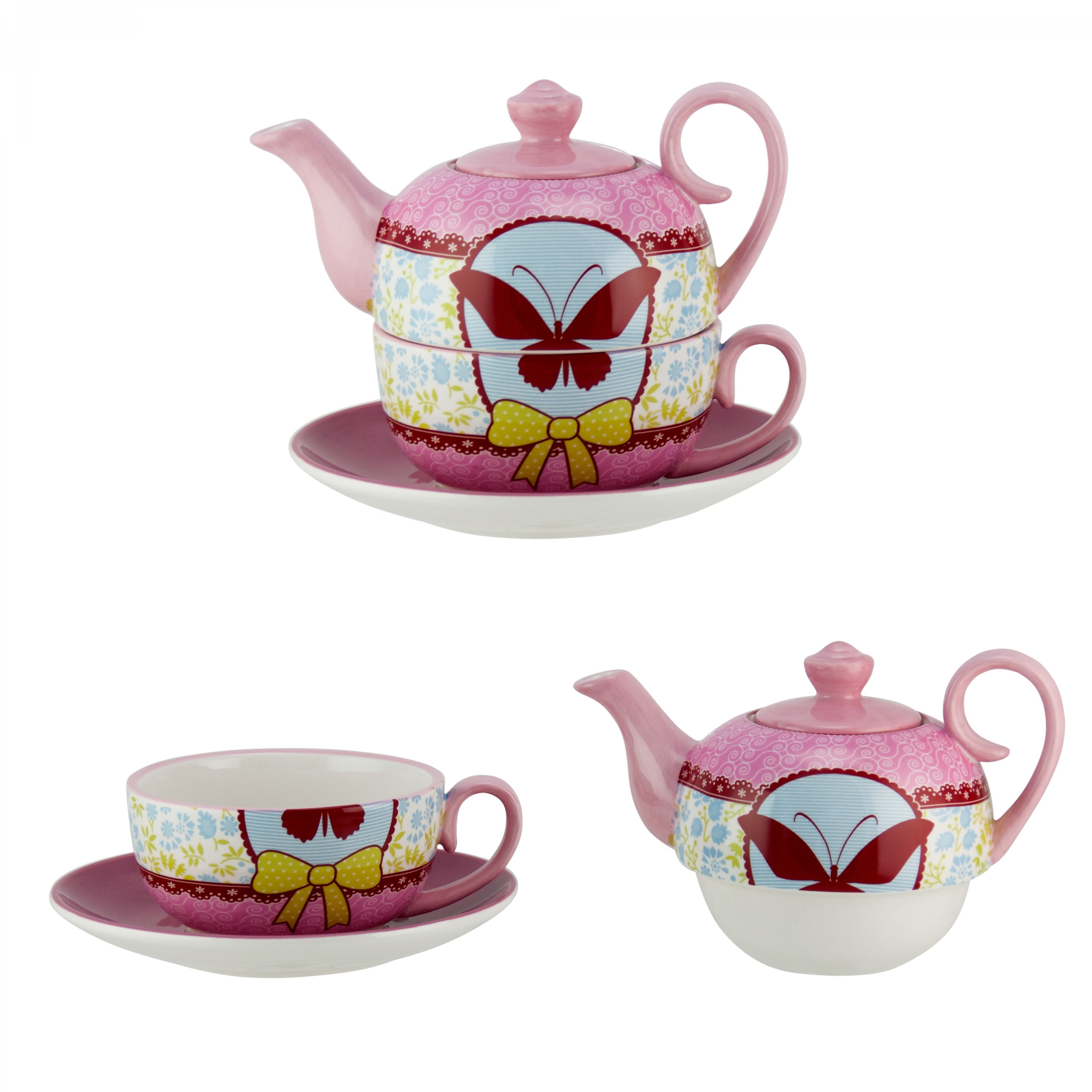 4tlg. Set Tea for one Design Piep Schmetterling Teekanne mit
