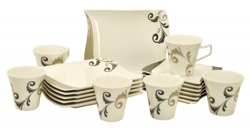 18-teiliges Porzellan Service - Leopard Design Schwarz - Für 6 Personen