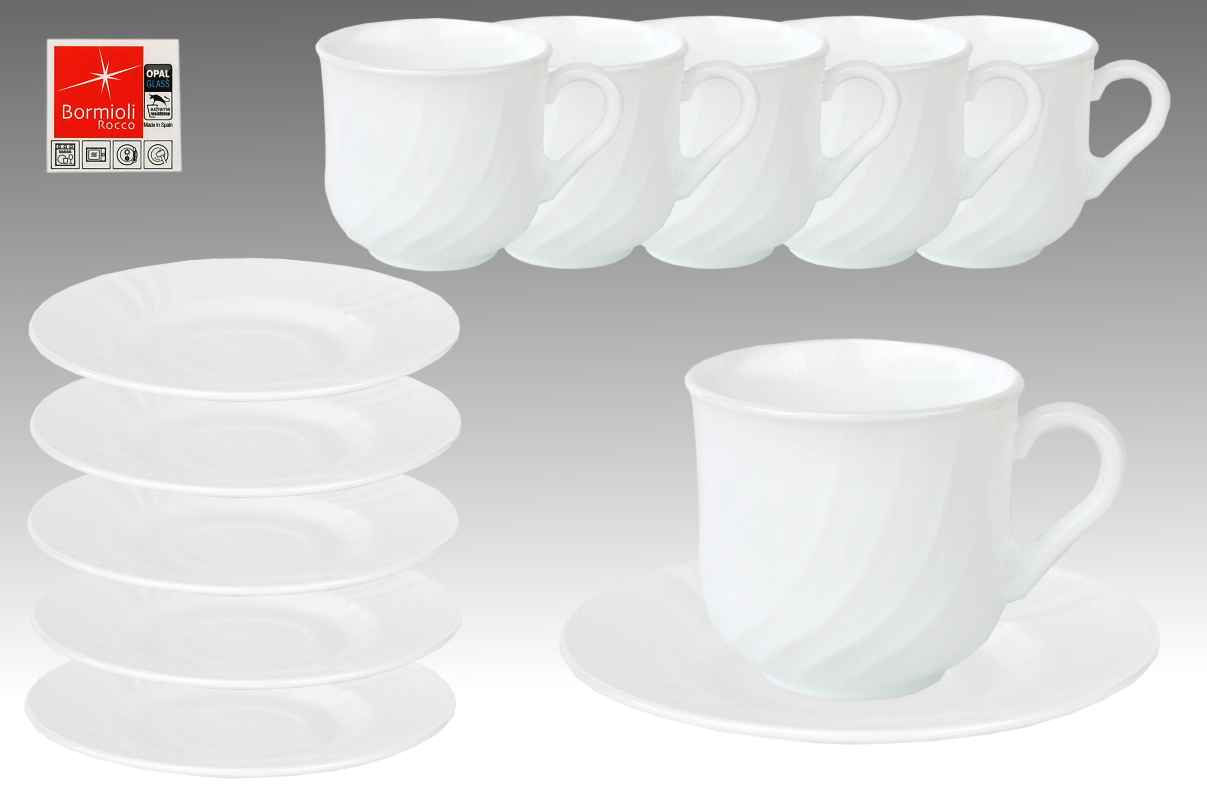 6er Set 25cl Kaffeetasse mit Untertasse 15,5cm Ebro Hartglas weiß ... 6er Set 25cl Kaffeetasse mit Untertasse 15,5cm Ebro Hartglas weiß ...